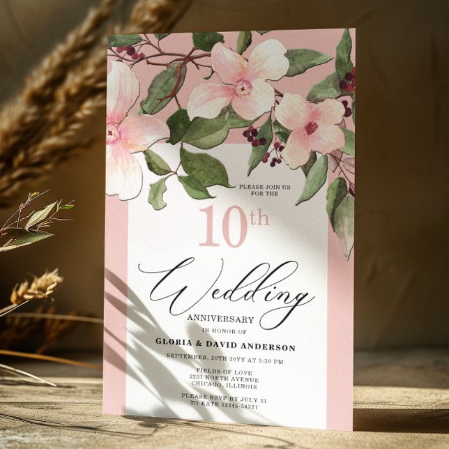 Convite de 10 anos de casamento de Peach Floral (Criador carregado)