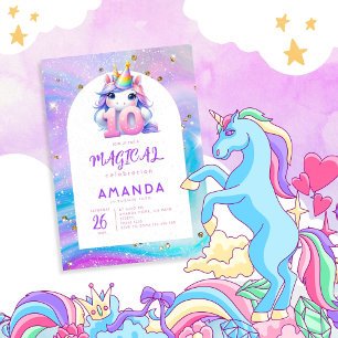 Convite de 10 de aniversário para Pastel Cute Unic