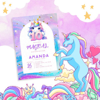 Convite de 10 de aniversário para Pastel Cute Unic