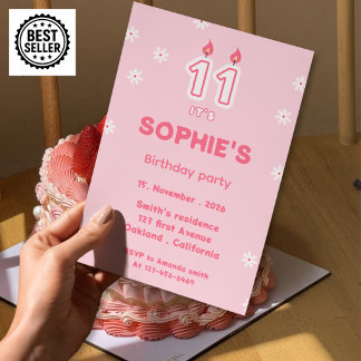 convite de 11º aniversário rosa para meninas