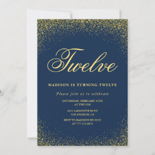 Convite de 12º aniversário elegante Glam Dourado M