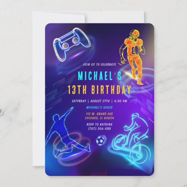 Convite de 13º aniversário personalizado para meni (Frente)
