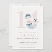 Convite de 14 Anos do Sirene Rosa Azul Fofo