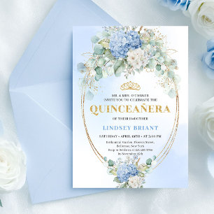 Convite de 15 Anos Chic Blue Floral Gold