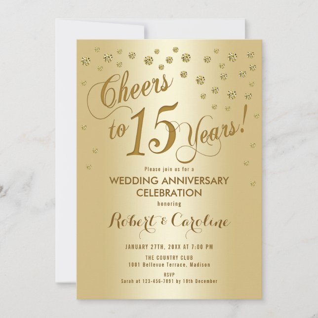 Convite de 15 anos de casamento em dourado (Frente)