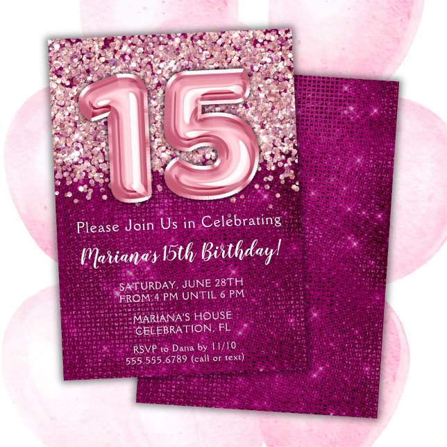 Convite de 15 Anos Menina Brilho Rosa Magenta (Criador carregado)