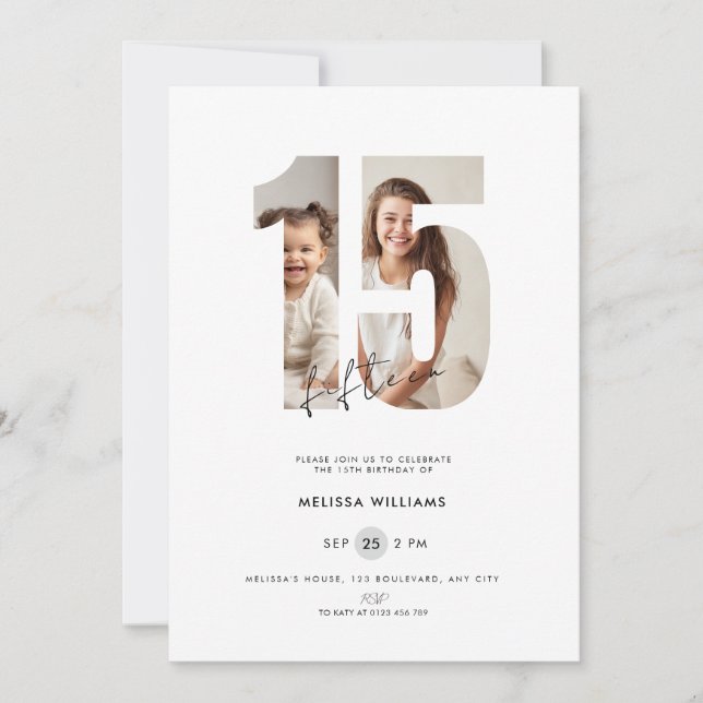 Convite de 15 Anos Personalizado Branco com Foto p (Frente)