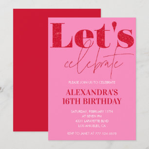 Convite de 16º aniversário elegante Rosa Glitter G
