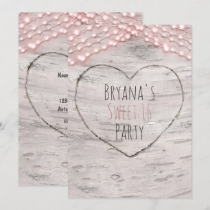 Convite de 16 Anos Birch Tree Heart & Pink Lights