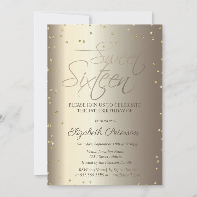 Convite de 16 Anos Doce Elegante Simples Ouro Diam (Frente)