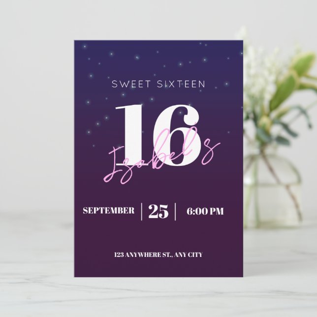 Convite de 16 anos para menina Digital Sweet 16 (Em pé/Frente)