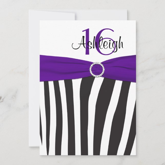 Convite de 16 de aniversário para Zebra Branca, Ro (Frente)