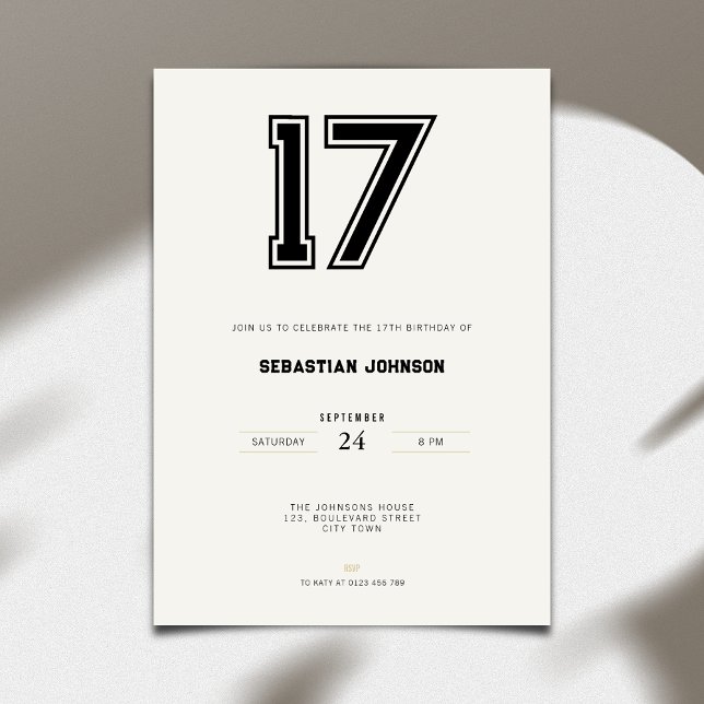 Convite de 17º Aniversário - Estilo Esportivo Mini (17th birthday invitation simple sport design for teenagers)