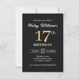 Convite de 17º aniversário minimalista preto e dou