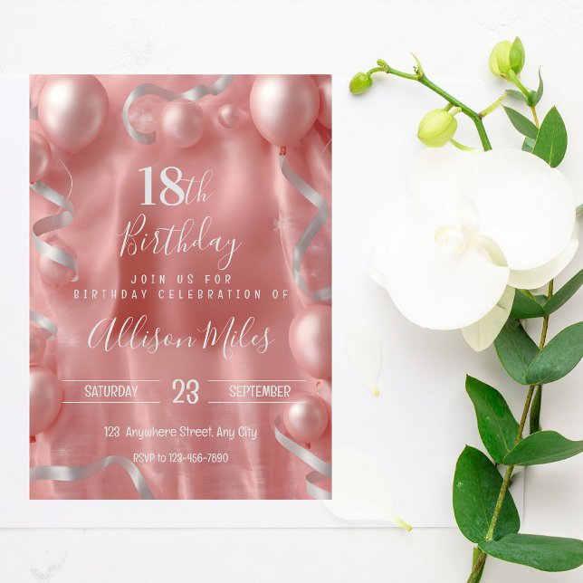 Convite de 18º Aniversário Elegante em Rosa Dourad (Criador carregado)