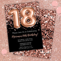Convite de 18º Aniversário Preto Rosa Dourado Bril