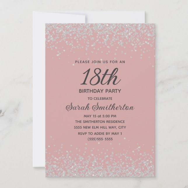 Convite de 18º Aniversário Rosa Bege com Brilho de (Frente)