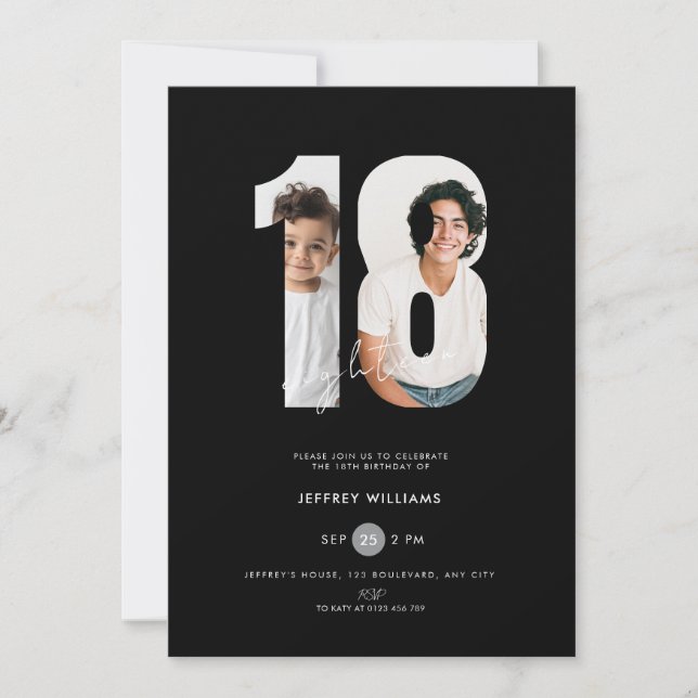 Convite de 18 Anos com Foto - Preto para Meninos (Frente)