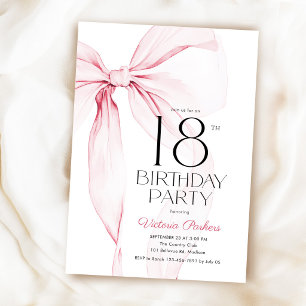 Convite de 18 Anos Laço Rosa Elegante Coquete