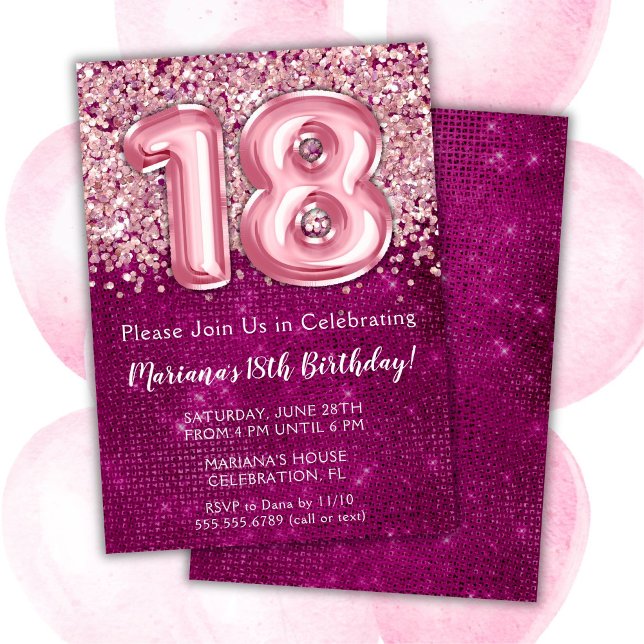 Convite de 18 Anos Menina Brilho Rosa Magenta (Criador carregado)