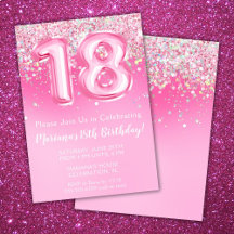 Convite de 18 Anos Rosa Menina Brilho Rosa