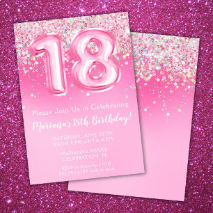 Convite de 18 Anos Rosa Menina Brilho Rosa