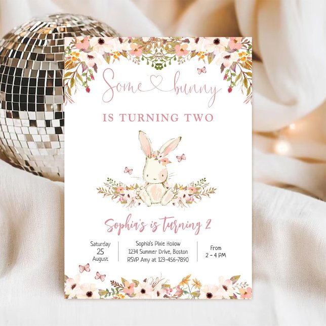 Convite de 2º Aniversário Bunny Floral (Criador carregado)