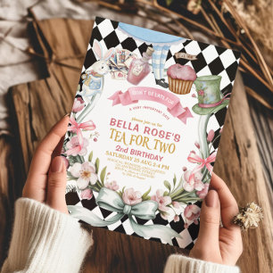 Convite de 2º aniversário da flor de Alice no País