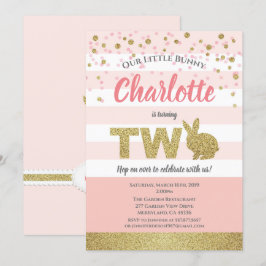 Convite de 2º aniversário de coelhinha menina rosa