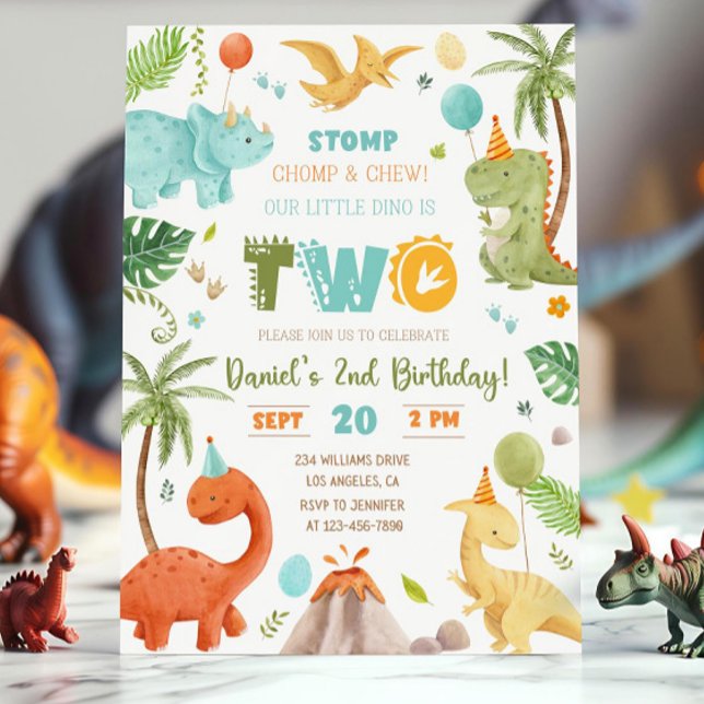 Convite de 2º Aniversário de Dinossauro, Dois Rex  (Criador carregado)