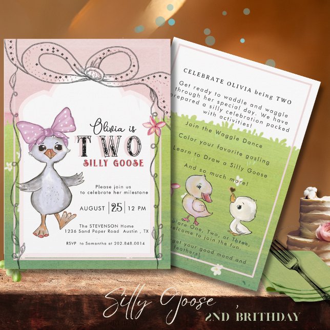 Convite de 2º Aniversário de Dois Gansos Bobos (Two Silly Goose 2nd Birthday Invitation)