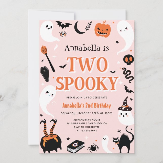 Convite de 2º Aniversário de Menina de Halloween e (Frente)
