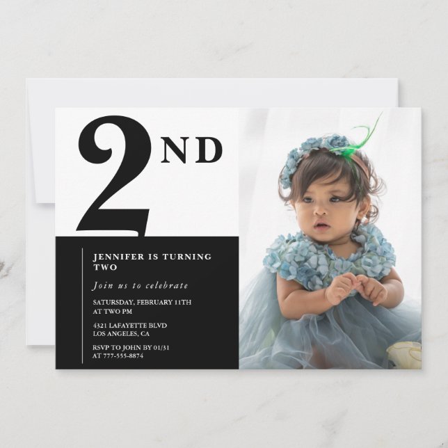 Convite de 2º aniversário elegante Garota Chic Fot (Frente)