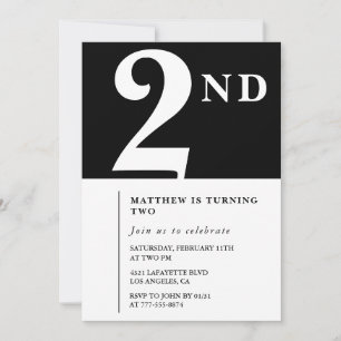 Convite de 2º aniversário elegante Moderno Preto B
