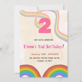 Convite de 2º Aniversário Menina Editável Arco-íri