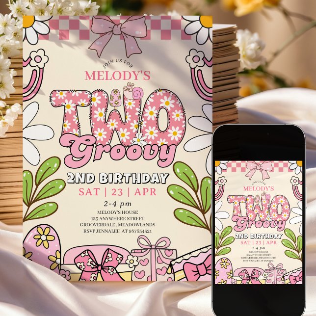 Convite de 2º aniversário retrô Daisy (Criador carregado)