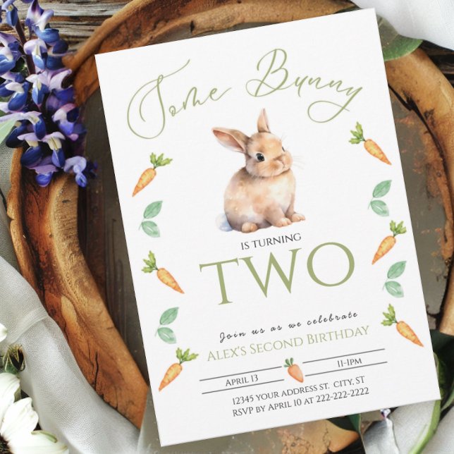 Convite de 2º aniversário Some Bunny com borda (Criador carregado)