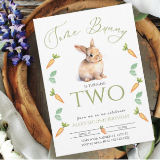 Convite de 2º aniversário Some Bunny com borda