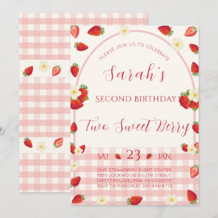 Convite de 2º aniversário Two Sweet Berry Strawber