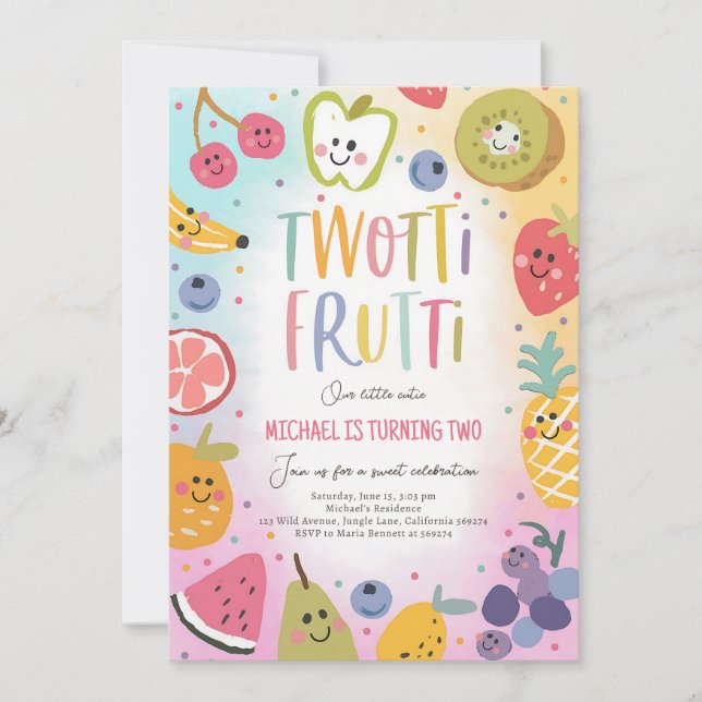 Convite de 2º Aniversário Twotti Frutti Tropical (Frente)