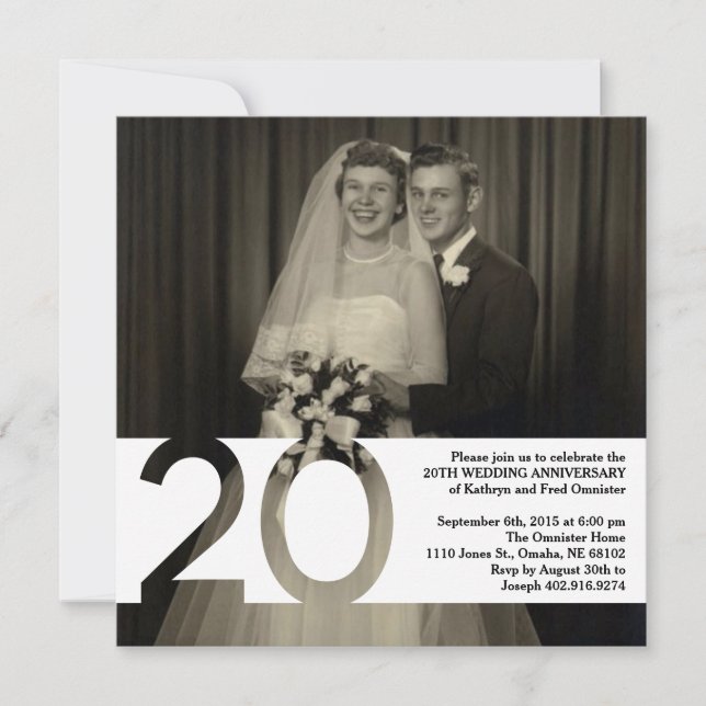 Convite de 20º Aniversário de Casamento 5.25 x 5.2 (Frente)