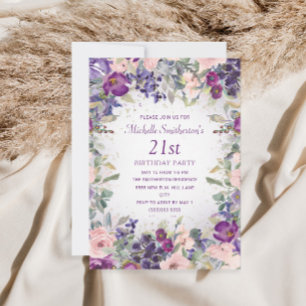 Convite de 21º Aniversário com Flora e Folhagem Ro