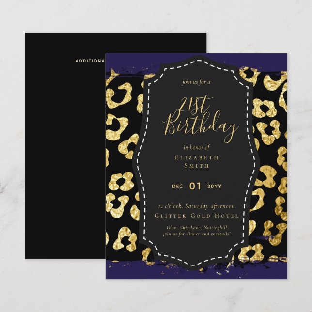 Convite de 21º aniversário (ou outro) Glam Girly G (Frente/Verso)