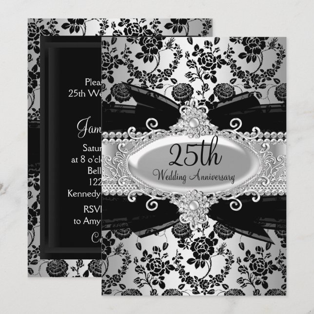 Convite de 25º Aniversário Black Silver Rose & Jew (Frente/Verso)