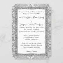 Convite de 25º Aniversário | Brilho Prateado FAUX