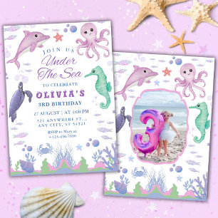Convite de 3º Aniversário Animais Marinhos Fofos