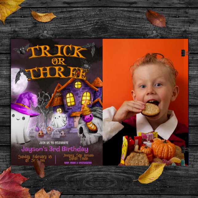 Convite de 3º aniversário assustador - Truque ou T (Trick or Three - Spooky 3rd Birthday Invitation)