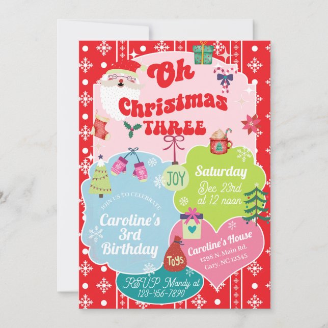 Convite de 3º aniversário da menina Oh Christmas T (Frente)