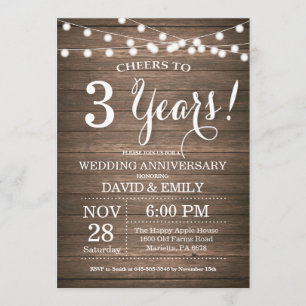 Convite de 3º Aniversário de Casamento Rustico Mad