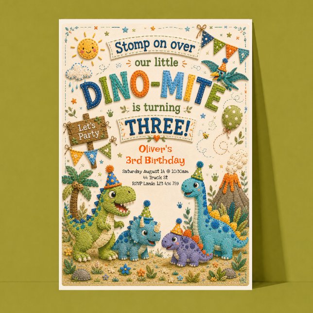 Convite de 3º Aniversário Dinossauro (Criador carregado)